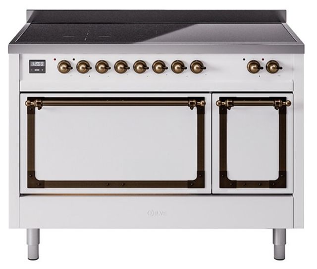 Ilve® Nostalgie II Noblesse 48'' White Pro Style Induction Range with Burnished Trim-0