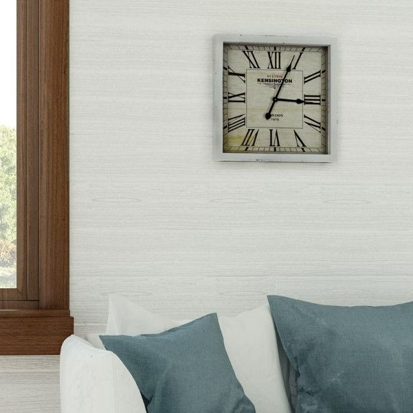 YHD Distressed White Square Wooden Wall Clock-1