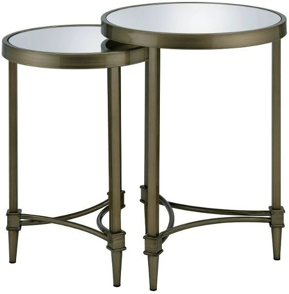 ACME Furniture Aditya Mirrored Top Nesting Table with Antique Brass Base-3