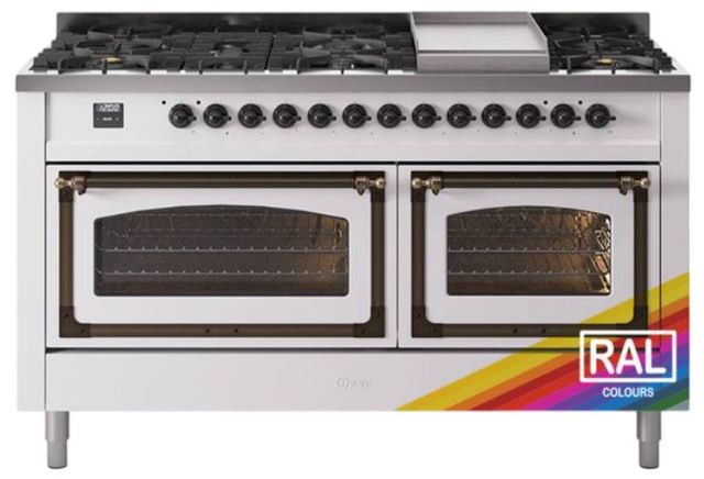 Ilve® Nostalgie II Noblesse 60'' Custom RAL Color Pro Style Dual Fuel Range with Burnished Trim-0