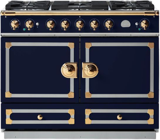 La Cornue CornuFé 110 43" Goodwood Blue Pro Style Dual Fuel Range with Polished Brass Trim-0