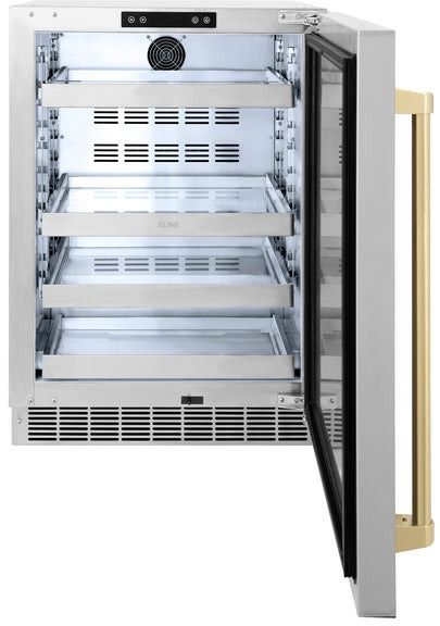 ZLINE Autograph Edition Touchstone 24" 5.2 Cu. Ft. Stainless Steel Freestanding Beverage Center with Champagne Bronze Handle-1