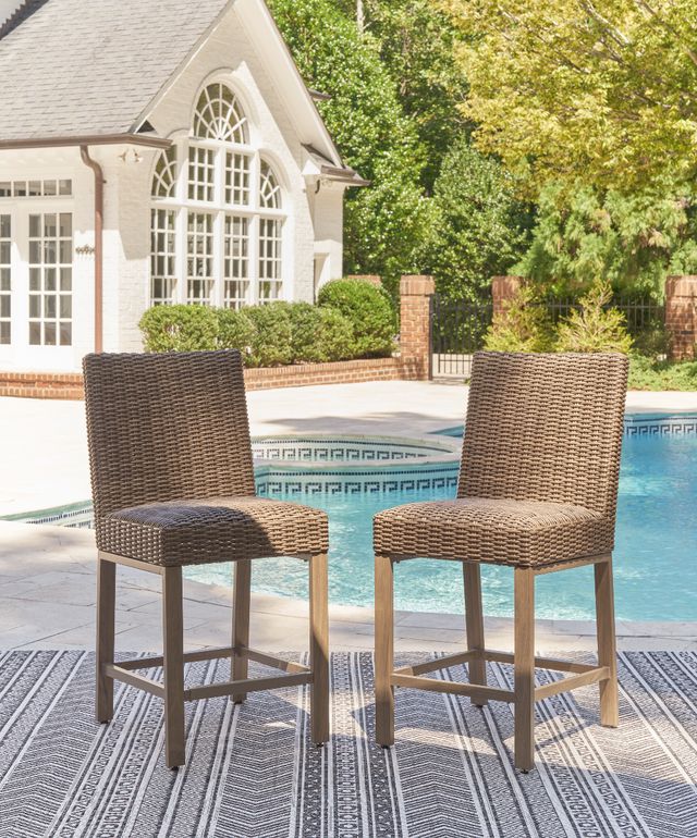 Signature Design by Ashley® Walton Bridge 2-Piece Driftwood Aluminum/Resin Outdoor Bar Stool-1
