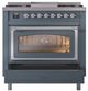 Ilve® Nostalgie II Noblesse 36'' Blue Gray Pro Style Dual Fuel Range with Chrome Trim-3