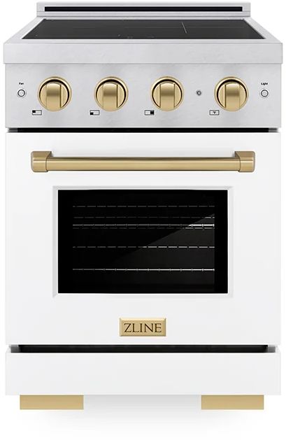 ZLINE Autograph Edition Paramount 24" Satin Stainless Steel Pro Style Induction Range with White Matte Door and Champagne Bronze Accents-0