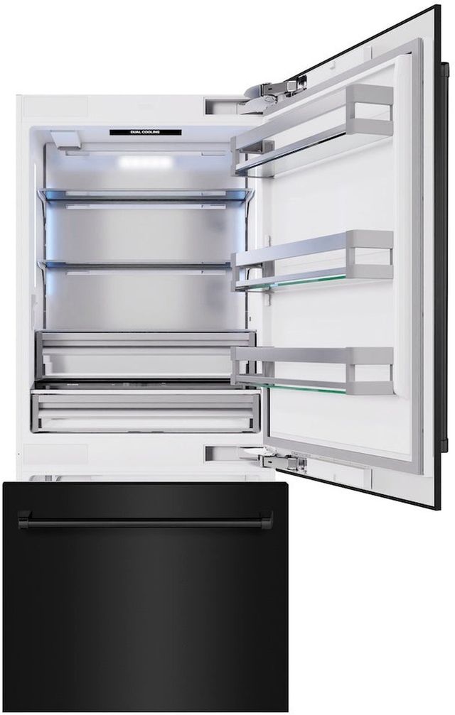 ZLINE 36" 19.8 Cu. Ft. Black Stainless Steel Built-In Bottom Freezer Refrigerator with Water Dispenser and Ice Maker-1