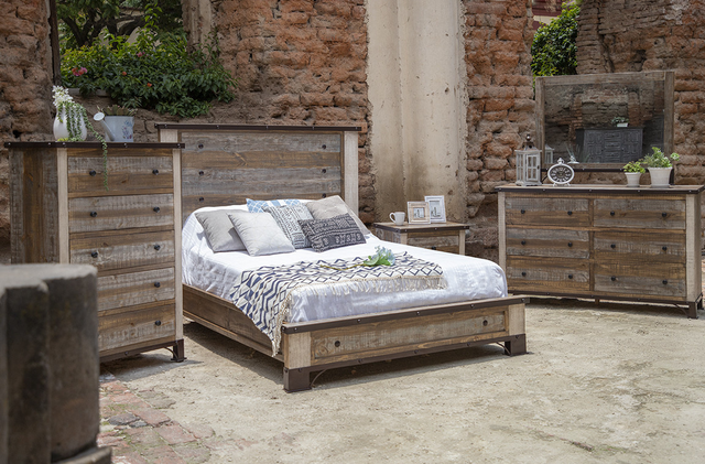 International Furniture Direct Antique Brown King Bed-1