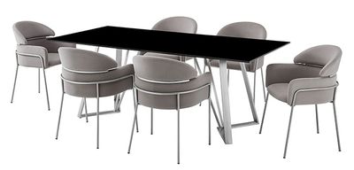 front view of the Armen Living Cressida and Portia 7-Piece Gray Rectangular Dining Set