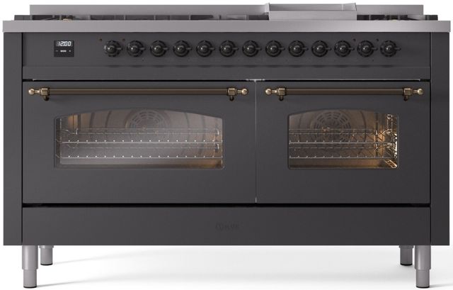 Ilve® Nostalgie II Series 60" Graphite Matte Pro Style Dual Fuel Range-0