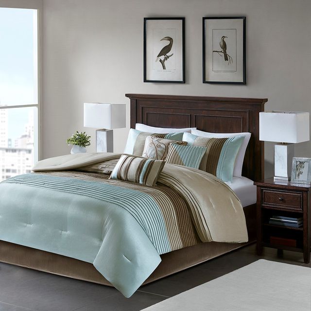 Olliix by Madison Park 7 Piece Blue California King Amherst Comforter Set-1