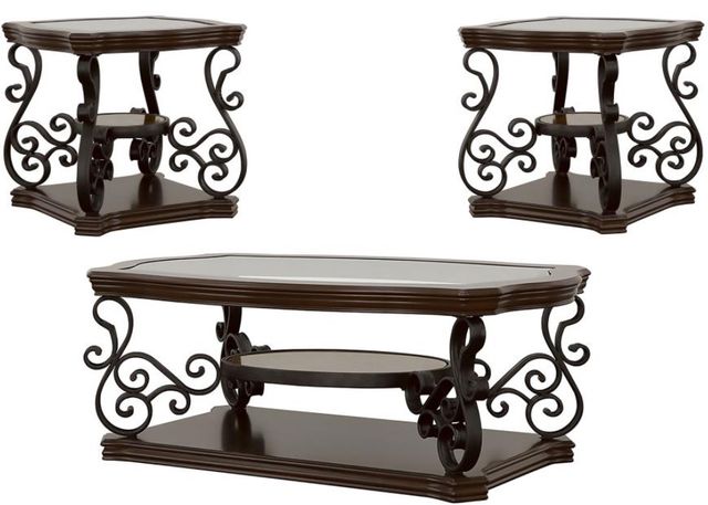 Coaster® Laney 3-Piece Tempered Glass Top Occasional Table with Dark Merlot Base Set-0