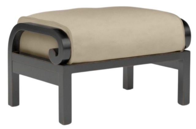 Sunset West Monterey Old World Copper Aluminum Outdoor Ottoman with Linen Stone Cushion-0