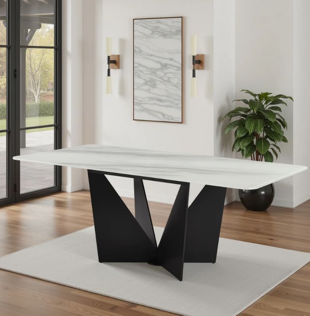 Armen Living Olivia White Top Dining Table with Black Base-1