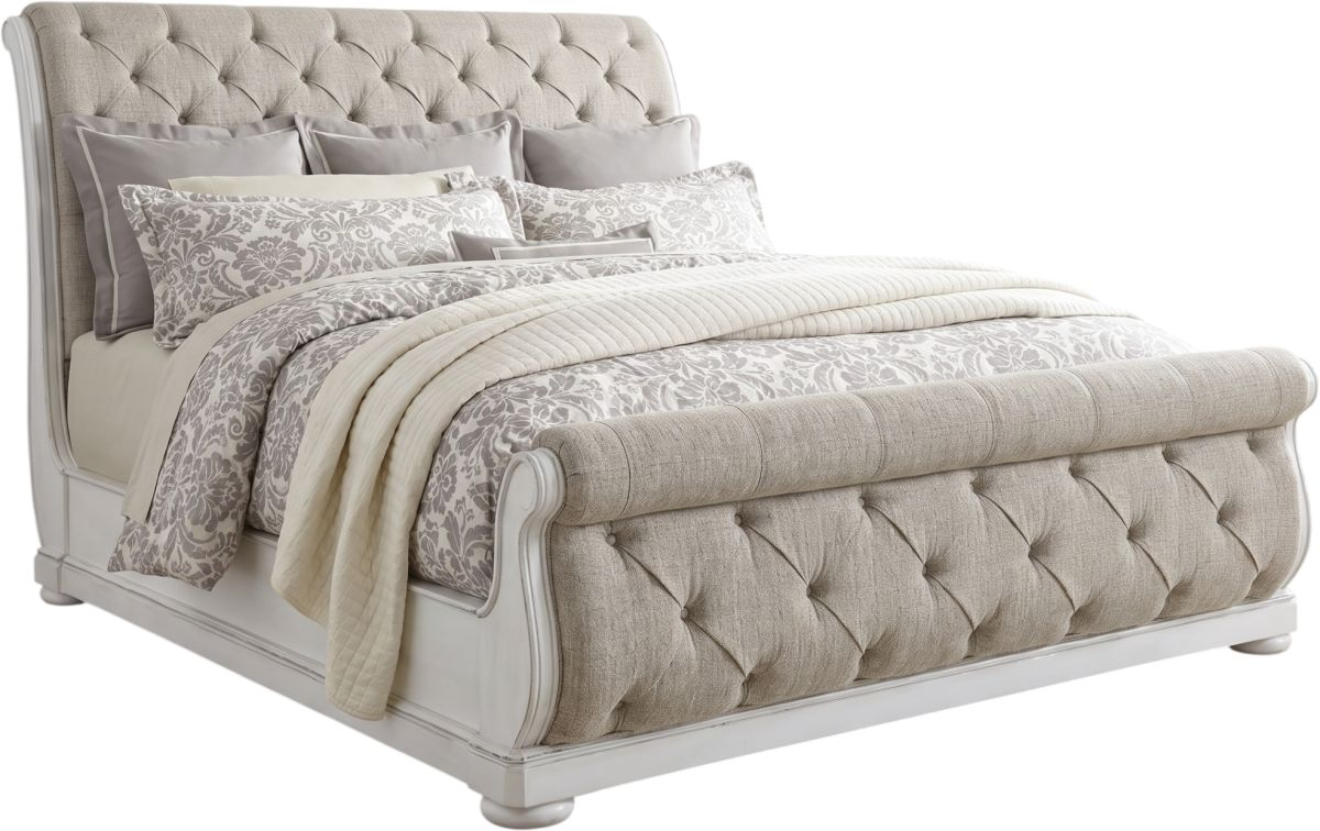 Liberty Furniture Abbey Park 4-Piece Antique White/Weathered Brown Queen Sleigh Bedroom Set-2