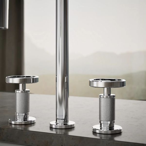 KOHLER® Billet® Polished Chrome Kitchen Sink Faucet with 2-Function Sprayhead and Round Handles-4