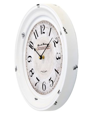 YHD Distressed White Circular Iron Wall Clock-2