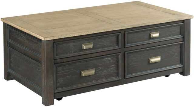 Hammary® Lyle Creek-Hamilton Toasted Caramel Truck Coffee Table with Smoked Charcoal Base-0