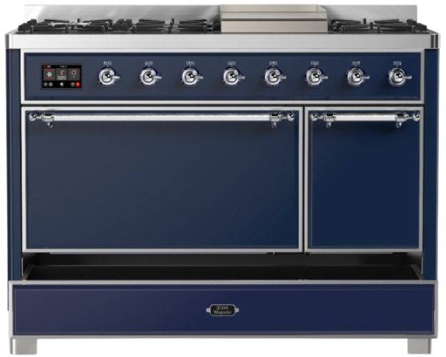 Ilve® Majestic III 48" Midnight Blue Pro Style Dual Fuel Natural Gas Range with Solid Door and Chrome Trim-2