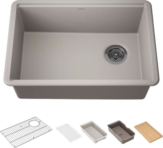 KOHLER® Billings® Matte Taupe 27" Undermount Single-Bowl Workstation Kitchen Sink-0