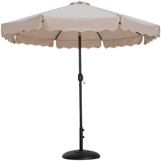 Meridian Furniture Amalfi Beige/Matte Black/Black Aluminum Outdoor Patio Umbrella and Round Base-0