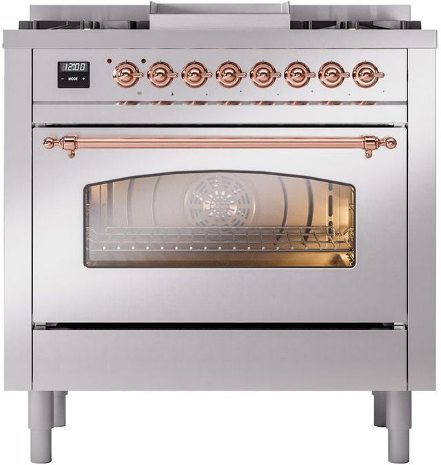 Ilve® Nostalgie II Series 36" Stainless Steel Pro Style Dual Fuel Range-1