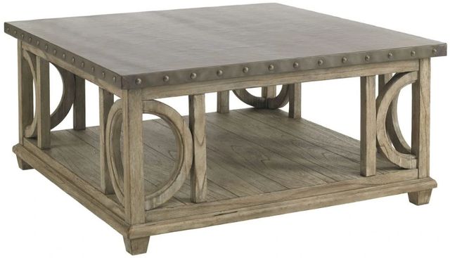 Lexington Home Twilight Bay Wyatt Hammered Stainless Steel Top Cocktail Table with Taupe Gray Base-0