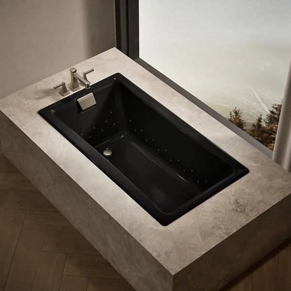 KOHLER® Tea-For-Two® Black 60" x 32" Drop-In Heated BubbleMassage™ Air Bath-2