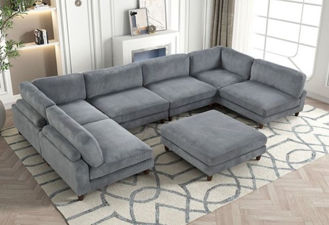 Furniture of America® Dagenham 7-Piece Gray U-Shape Sectional with Ottoman-1