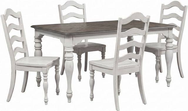 Liberty Furniture Magnolia Manor 5-Piece Antique White/Weathered Bark Rectangular Dining Set-0