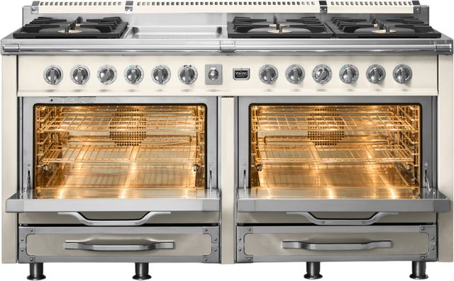 Viking® Tuscany 66” Pure White Pro Style Dual Fuel Range with Griddle-1