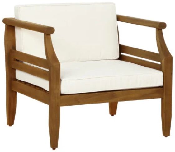 Linon Corolla Beige Acacia/Fabric Outdoor Club Chair-0