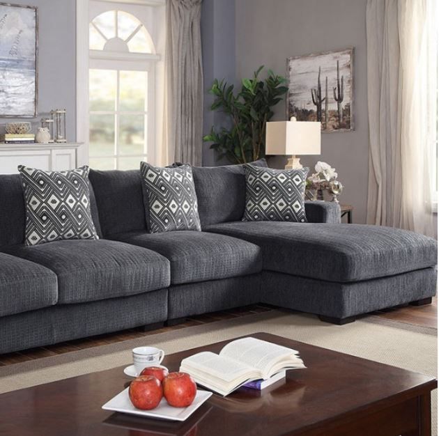 Furniture of America® Kaylee 3-Piece Gray L-Shaped Right-Arm Facing Pullout Sleeper Sectional and Chaise-4