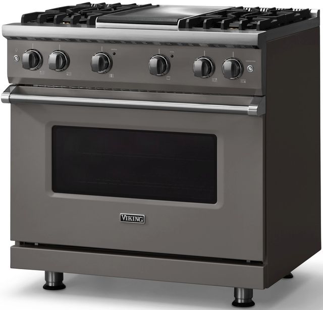 Viking® 5 Series 36" Damascus Gray Pro Style Gas (NG) Range with Polished Chrome Trim-2
