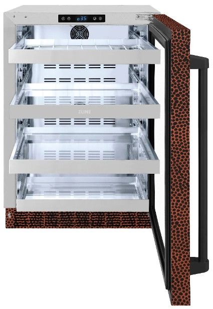 ZLINE Touchstone 24 " 5.2 Cu. Ft. Copper 151 Can Beverage Fridge with Hand Hammered Glass Door-1