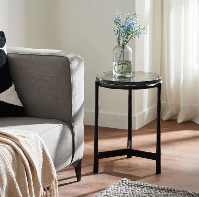 Renwil® Avila Glass Top  Accent Table with Plated Black Base-1