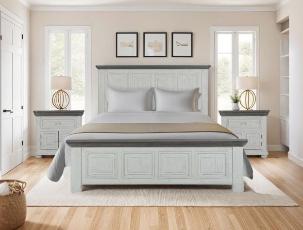 International Furniture Direct Luna Ivory Eastern King Panel Bed-1
