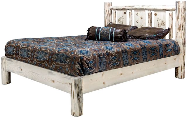 Montana Woodworks® Montana Collection Ready to Finish California King Platform Bed with Laser Engraved Wolf Design-3