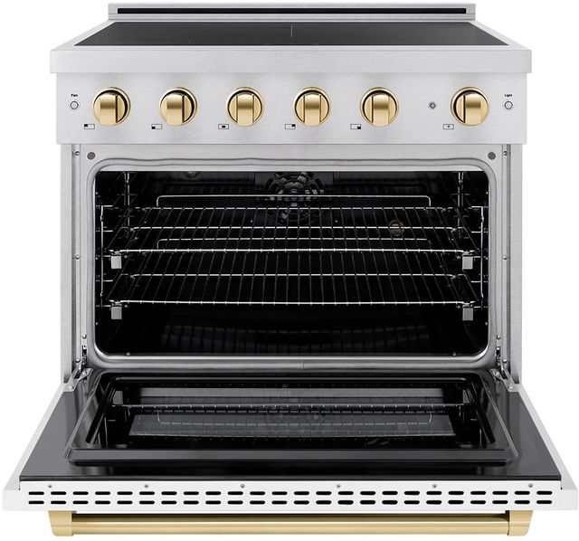 ZLINE Autograph Edition Paramount 36" Satin Stainless Steel Pro Style Induction Range with White Matte Door & Polished Gold Accents-1