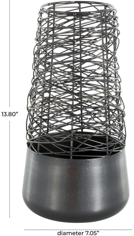 Deco Marche Black Abstract Intertwined Wire Vase with Solid Matte Base-1