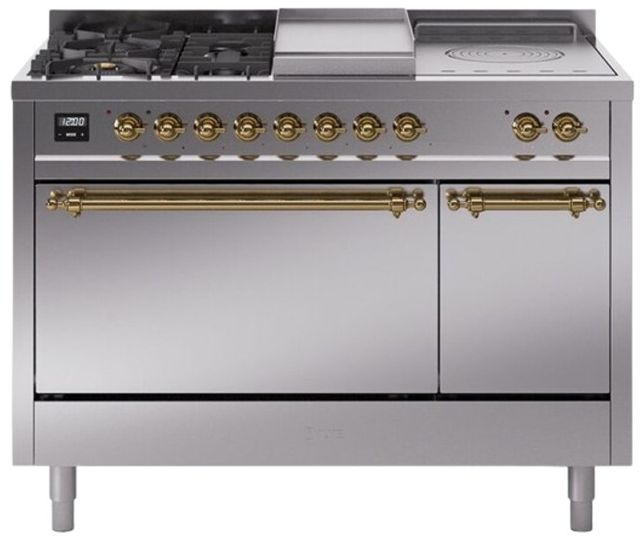 Ilve® Nostalgie II Series 48" Stainless Steel Pro Style Dual Fuel Range-0