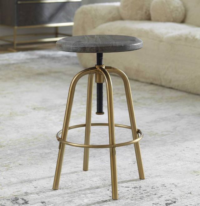 Uttermost® Revolve Light Gray/Plated Brushed Brass Counter Stool-1