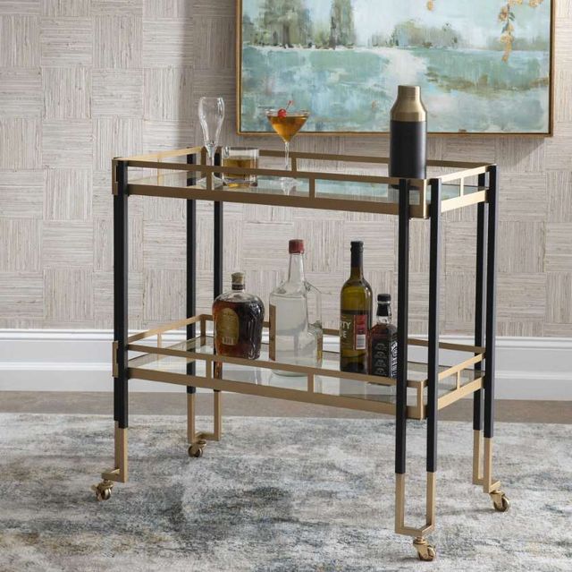 Uttermost® Kentmore Black/Gold Bar Cart-1