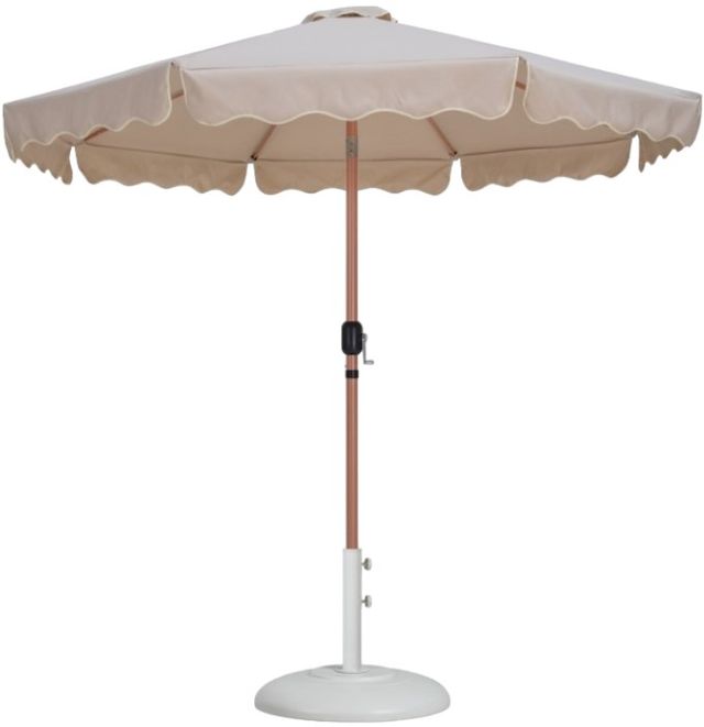 Meridian Furniture Amalfi Beige/Teak/Matte White Aluminum Outdoor Patio Umbrella and Round Base-0