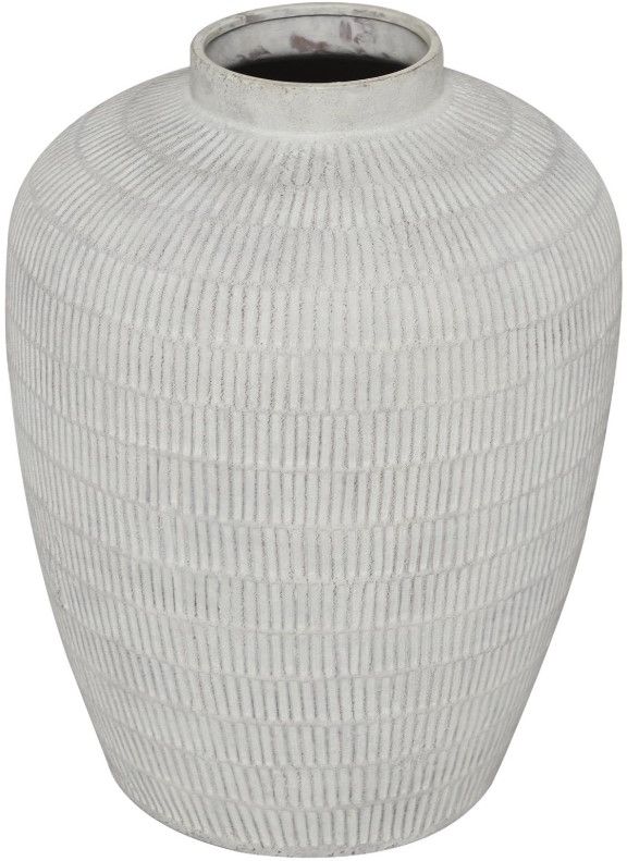 Deco Marche Cream Textured Vase with Linear Pattern-0