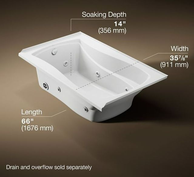 KOHLER® Mariposa® White 60" x 36" Alcove Heated Whirlpool, Left Drain and Heater-1