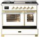 Ilve® Majestic III 40" White Pro Style Dual Fuel Liquid Propane Range with Triple Glass Door and Brass Trim-2
