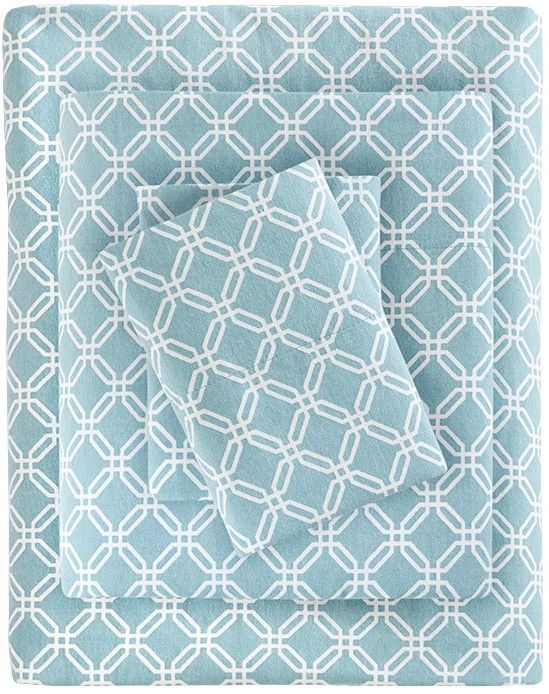 Olliix by True North by Sleep Philosophy Aqua Geo Twin XL Cozy 100% Cotton Flannel Printed Sheet Set-0