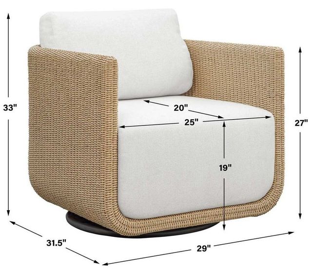 Uttermost® Santorini Honey/Oyster White Wicker Indoor-Outdoor Swivel Lounge Chair with Cushion-2