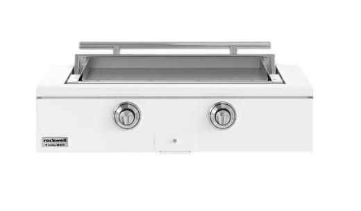 Caliber™ Rockwell Social 42" Matte White Built-In Natural Gas Outdoor Griddle with Polished Chrome Hardware-0