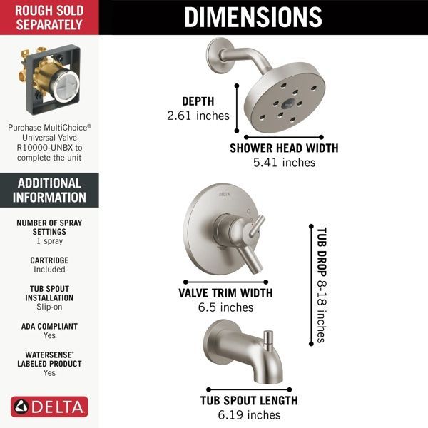 Delta Trinsic® Monitor® 17 Series H2Okinetic® Stainless Tub and Shower Trim-2